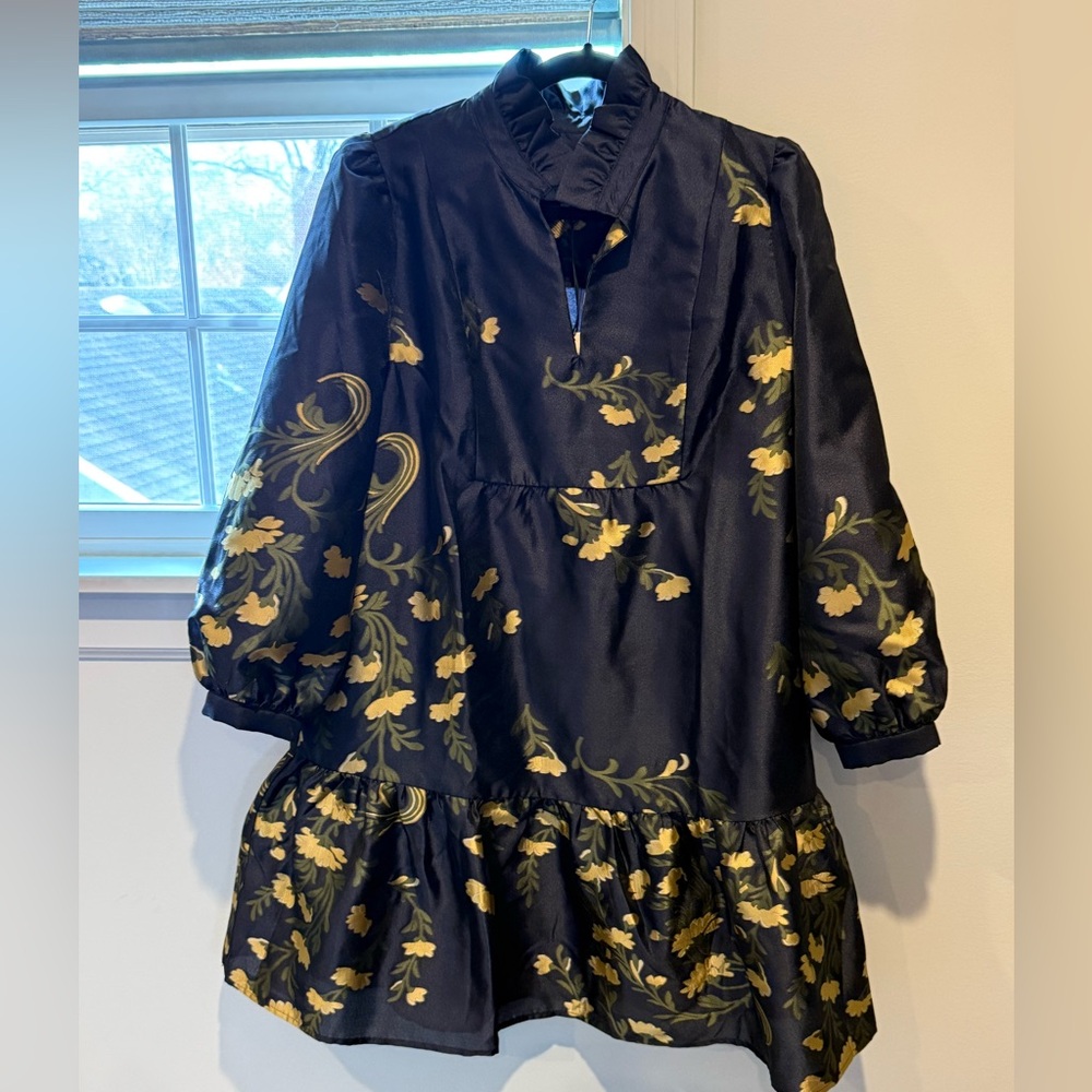 NWT Tuckernuck Navy Jasmine Vine Jacquard Palmerston Dress, size medium